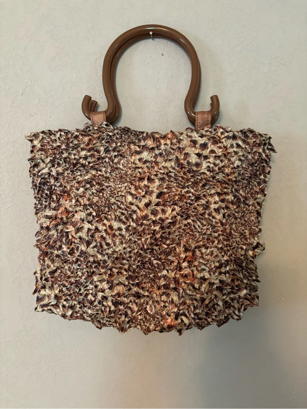 Brown Textured Cloth Tote Bag with Brown Lucite Handles - Picture 1 of 13